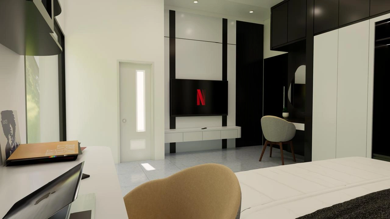 Kamar Tidur dengan Panel TV